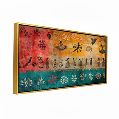 Vibrant Folk Dance Wall Art | Traditional Warli Style Canvas Print for Bohemian Decor