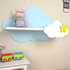Cloud-Shaped Wooden Wall Shelf for Kids (Blue & White)