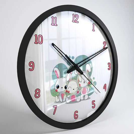 Three Bunny Friends Kids Wall Clock