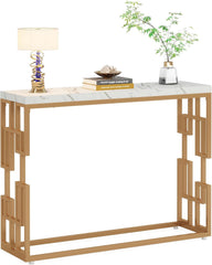 Designer Console Table with Unique Gold Frame and Marble Surface