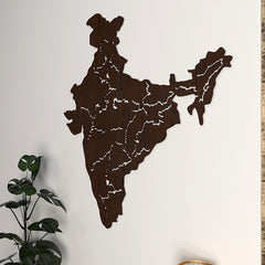 India Map Backlit Wooden Wall Decor with LED Night Light Walnut Finish