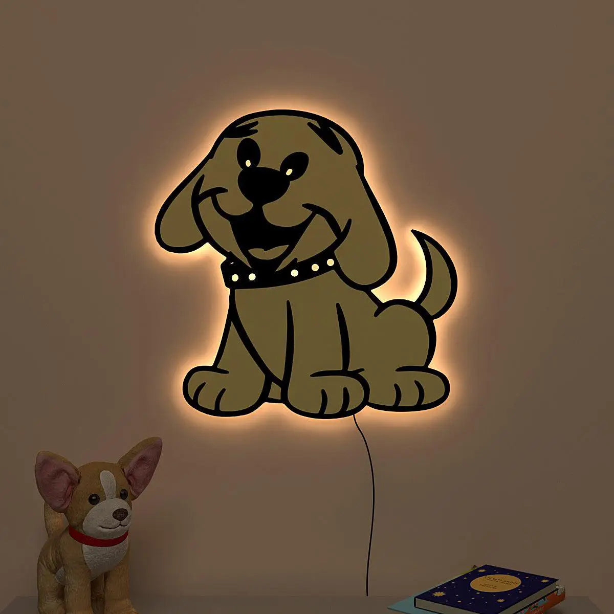 Cheerful Dog Backlit Wooden Wall Décor