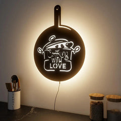 Round Love for Cooking Kitchen Backlit Wall Decor Art Piece