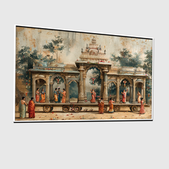 Vintage Indian Painting of a Temple Chariot Procession