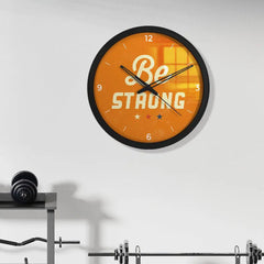 Be Strong Motivational Trendy Wall Clock for Gym Decor- Black Frame