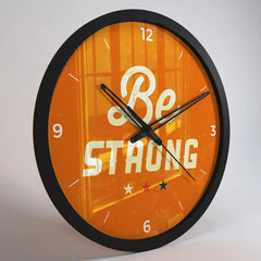 Be Strong Motivational Trendy Wall Clock for Gym Decor- Black Frame