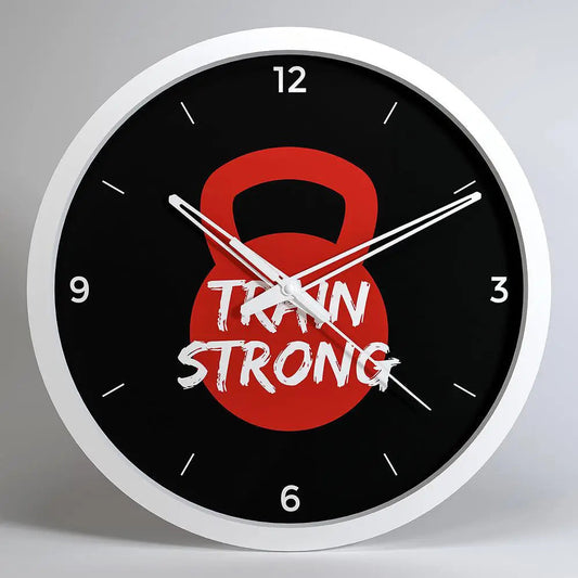 Train Strong Quirky & Motivational Gym Wall Clock- Black Frame