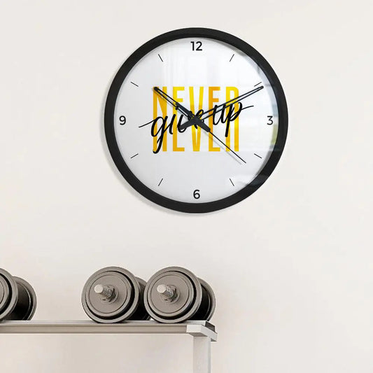 Never Give Up Trendy Wall Clock for Gym Decor- Black Frame