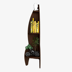 Rocket Shape Wood Corner Wall Shelf / Book Shelf,Walnut Finish