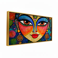 Premium Vibrant Goddess Face Wall Art | Abstract Folk Portrait Canvas Print