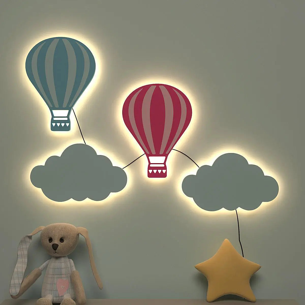 Pastel Hot Air Balloon Backlit Wooden Wall Décor