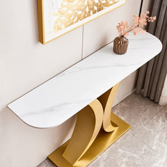 Elegant Gold X Leg Console Table with Smooth White Marble Top