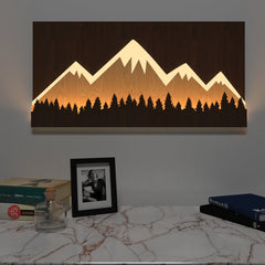 Snow-capped Mountain Backlit Wall Art / Night Light, Walnut or Oak Finish