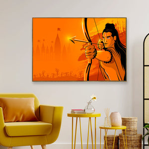 Bright Orange Life-Like Ram Ji Canvas Painting