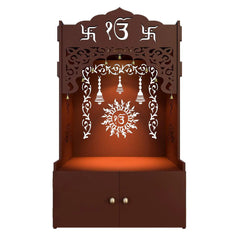 Ek-onkar Home Temple with Inbuilt Focus Light & Spacious Wooden Shelf- Brown