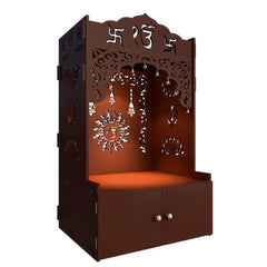 Ek-onkar Home Temple with Inbuilt Focus Light & Spacious Wooden Shelf- Brown