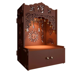 Ek-onkar Wall Temple with Inbuilt Focus Light & Spacious Wooden Shelf- Brown