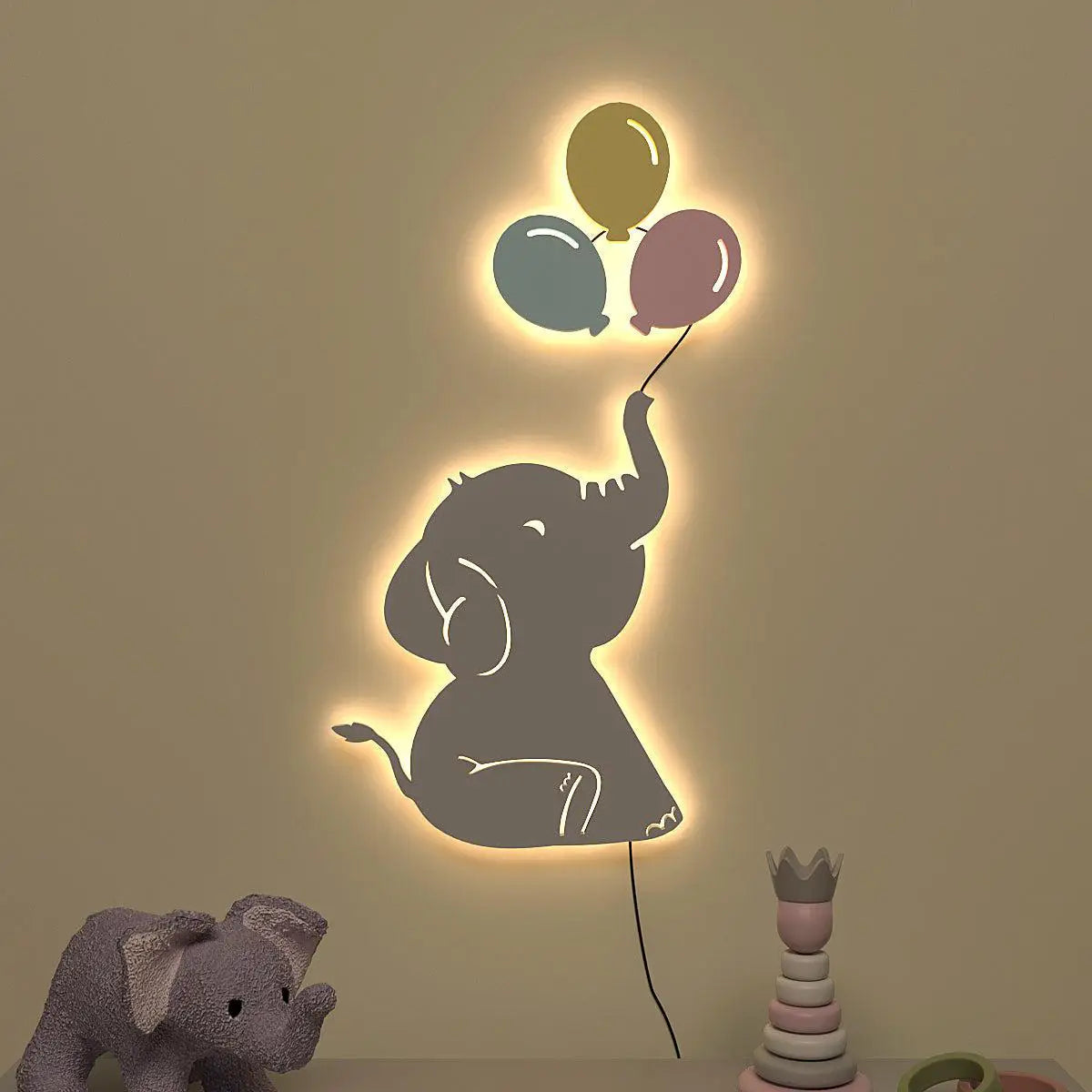 Playful Elephant Baby Backlit Wooden Wall Décor