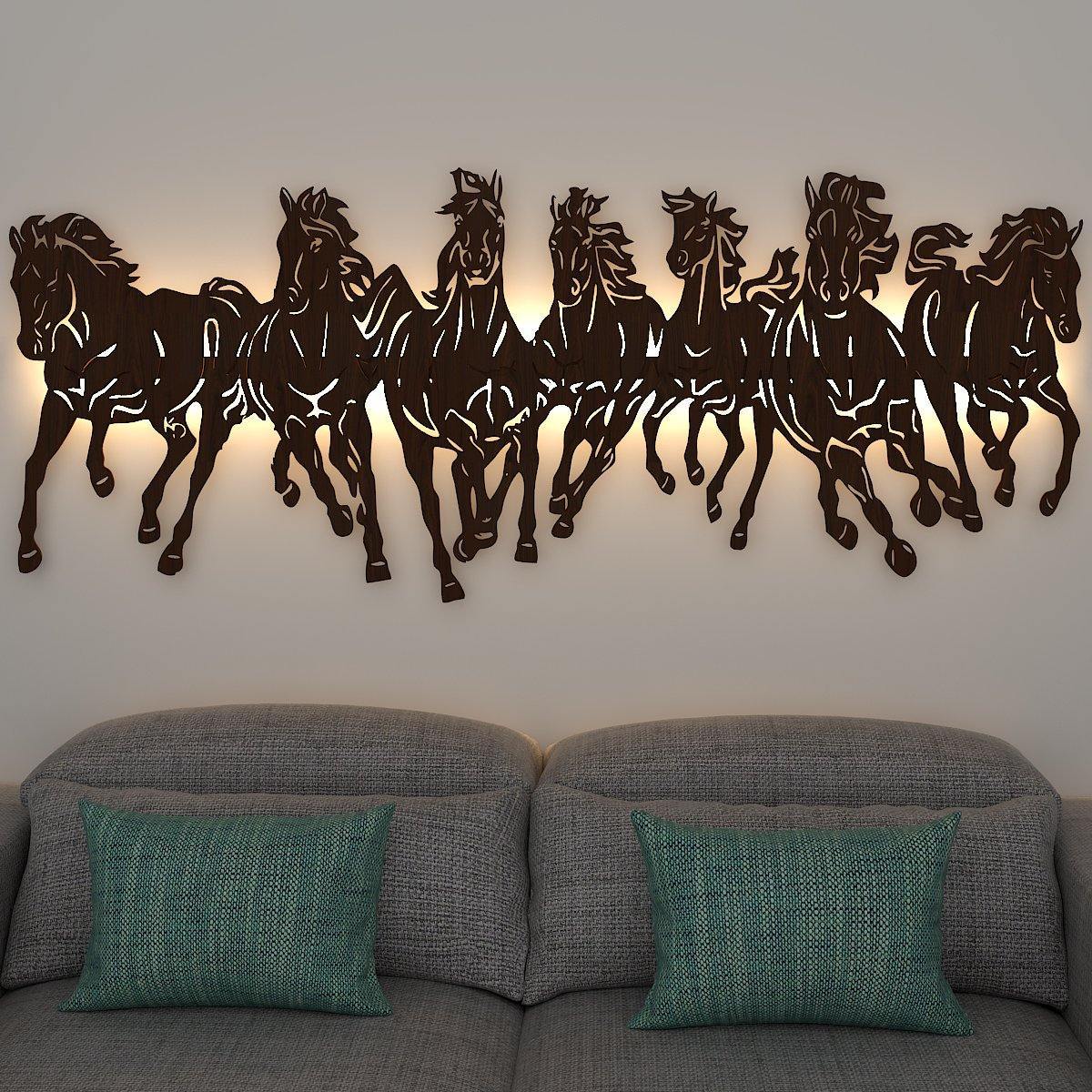 7 Horses Backlit Wooden Wall Decor