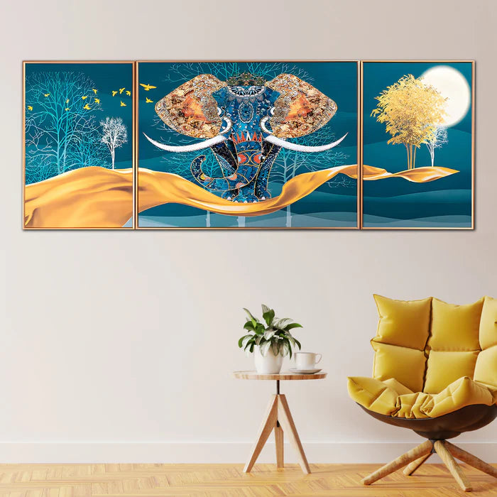 Decorative Udaipur Elephant Crystal Glass Painting Set of 3