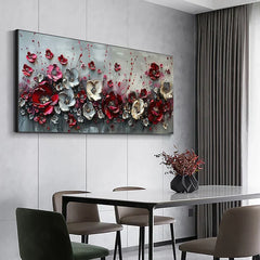 Large Abstract Flower Landscape Painting on Canvas Wall Art, Texture Wall Art,original Red Floral Wall Art Modern Wall Decor for Bedroom Online Clearance Sale