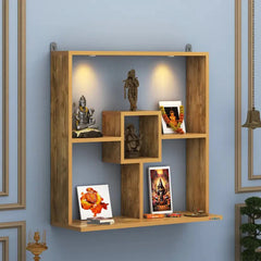 Stunning Wall Mounted Shelf Styled Wooden Temple with LED Lights for Home
