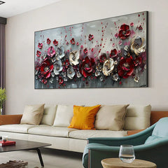 Large Abstract Flower Landscape Painting on Canvas Wall Art, Texture Wall Art,original Red Floral Wall Art Modern Wall Decor for Bedroom Online Clearance Sale