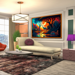 Landscape African Tropical Jungle with Trees Canvas Wall Paintings