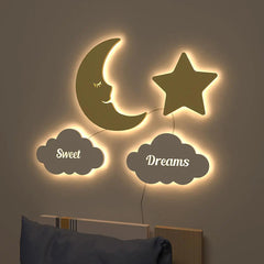 Sweet Dreams Moon & Star Backlit Wooden Wall Décor