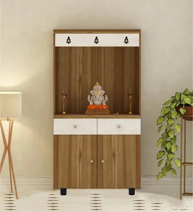 Stylish White Arch Design Wooden Floor Temple with Drawer & Storage Cabinet for Home & Office Space