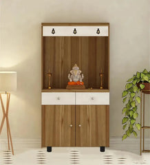 Stylish White Arch Design Wooden Floor Temple with Drawer & Storage Cabinet for Home & Office Space