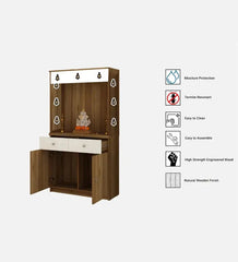 Stylish White Arch Design Wooden Floor Temple with Drawer & Storage Cabinet for Home & Office Space