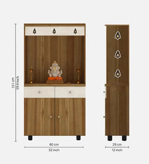 Stylish White Arch Design Wooden Floor Temple with Drawer & Storage Cabinet for Home & Office Space