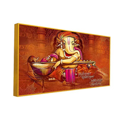 Auspicious Ganesha Playing Veena Canvas Wall Painting Clearance Sale