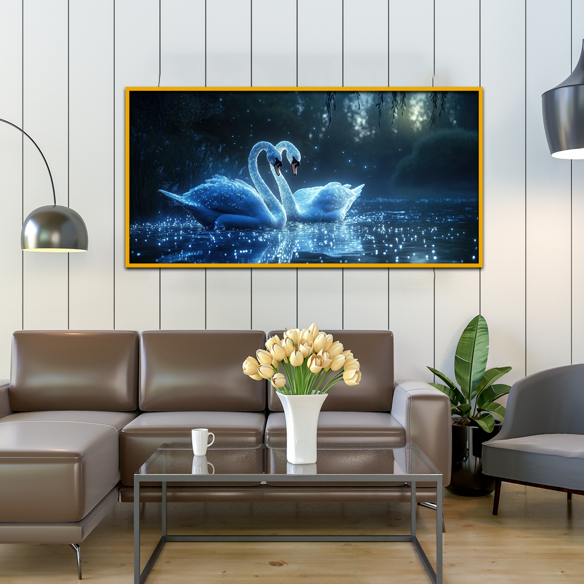 Enchanted Swans Birds Starry Night Wall Paintings