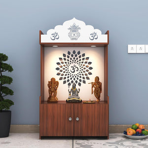 Divine LED Light Puja Shelf OM Temple Stand Home Mandir Puja Mandir for Home, Office - Walnut