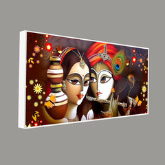 Beautiful Lord Radha Krishna with Flute Canvas Wall Painting