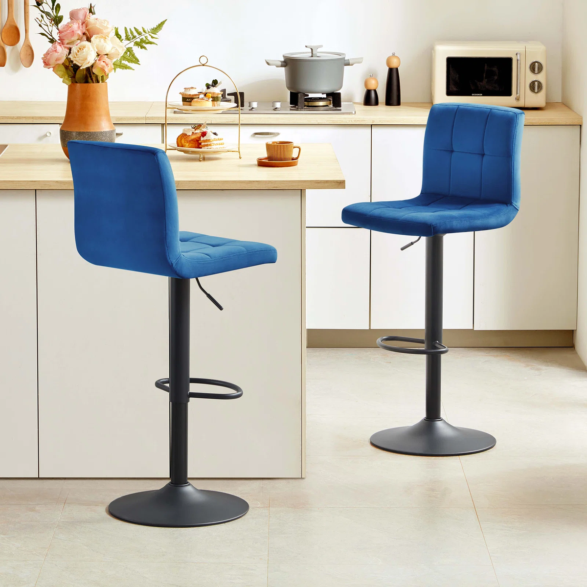 Blue Color Neo Swiel Adjustable Bar Stool