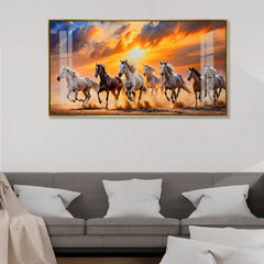 Running Seven Horses Acrylic Wall Art-Sunset Painting for Living Room Success & Prosperity