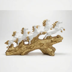 White & Gold Seven Horses Vastu Showpiece for Home Decor | 45 cm (Length) × 25 cm (Height)