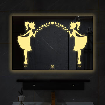 Rectangular Shaped Fairy Girl Design LED Bathroom Wall Mirror