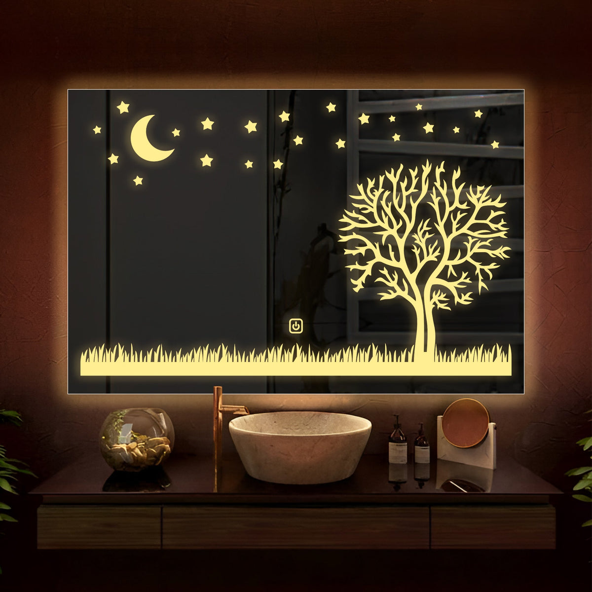 Rectangular Beautiful Moon Night Theme Based Led Bathroom Wall Mirror