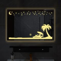 Rectangular Beautiful Beach Theme Based Led Bathroom Wall Mirror