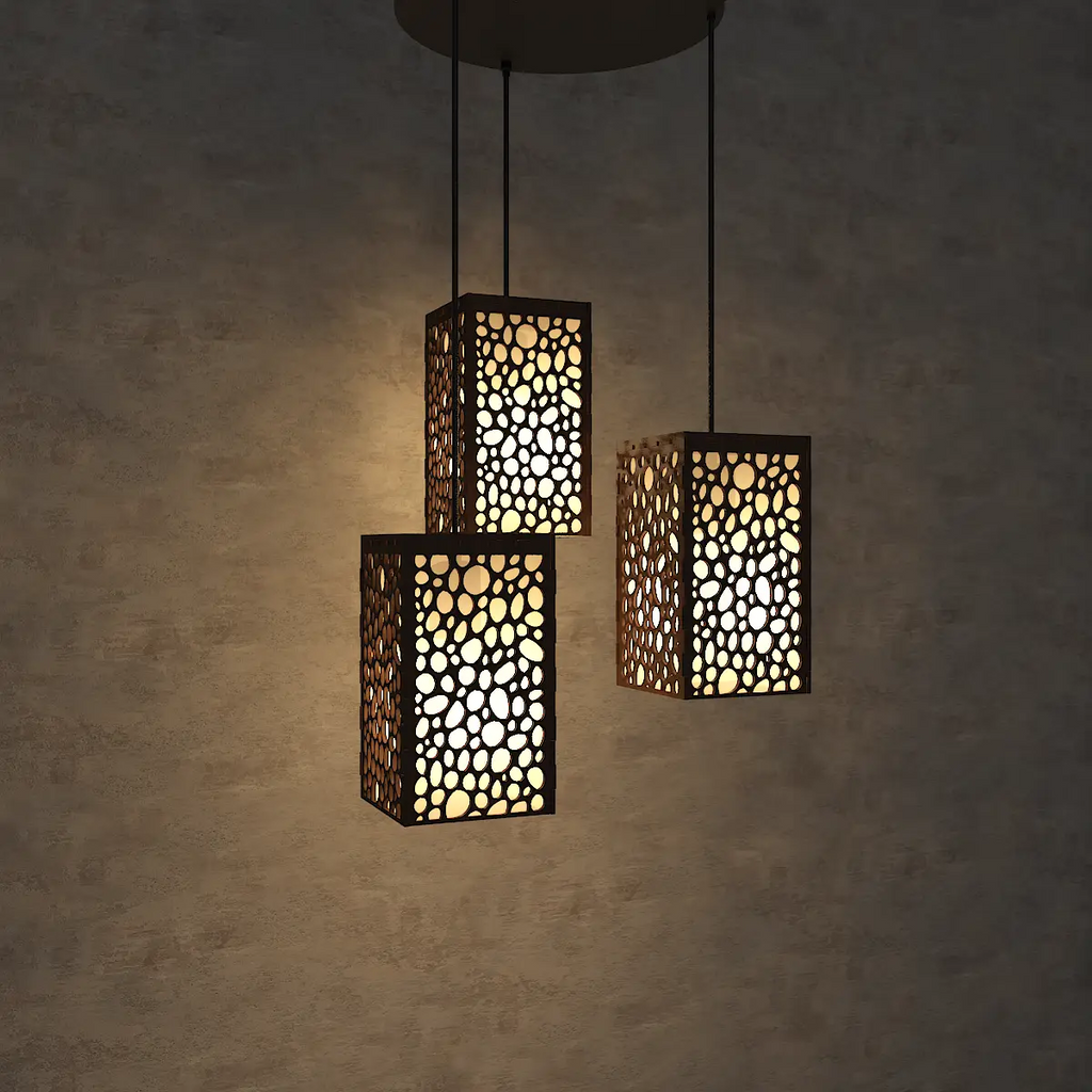 Wooden Ceiling Pendant Light Round Pattern Design Modern Lamp For Home Decoration Living Room