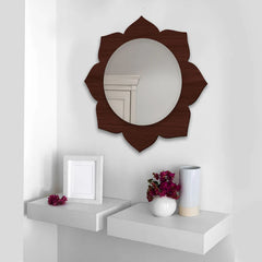 Beautiful Flower Shape Designer Wooden Wall Mirror