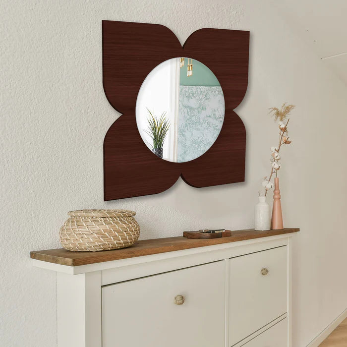 Beautiful Floral  Design Art Wooden Wall Mirror