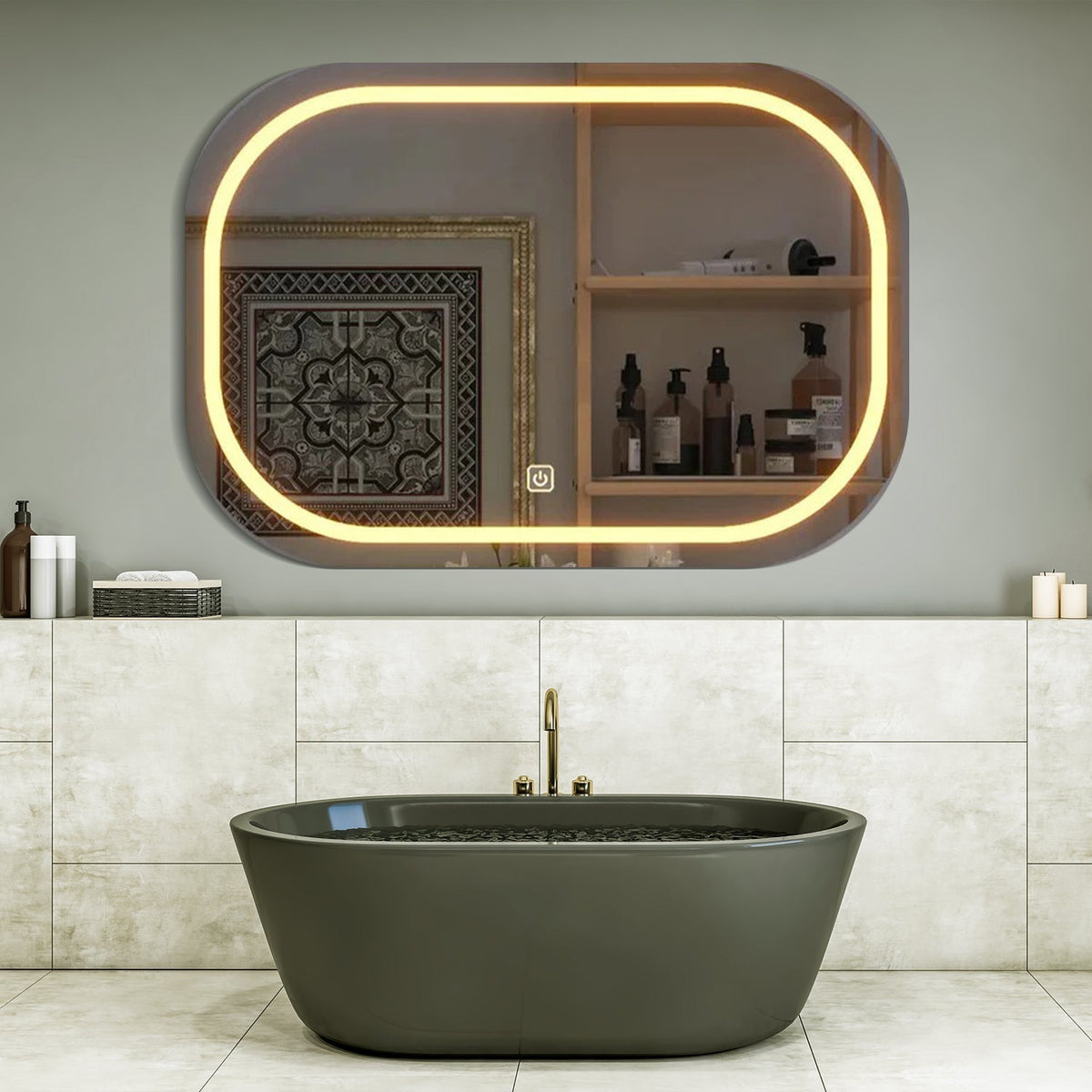 Modern Design Led Curved Rectangle Bathroom Mirror