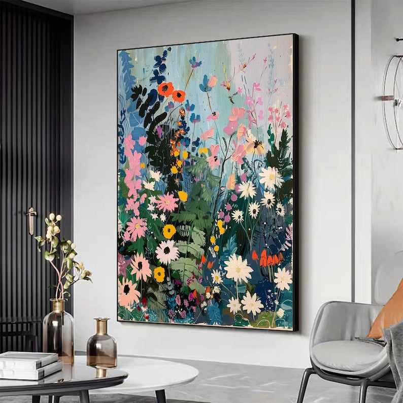 Abstract Blossom Floral Painting on Canvas, Original Large 3D Textured Flower Wall Art Custom Modern Fashion Living Room Bedroom Decor Online