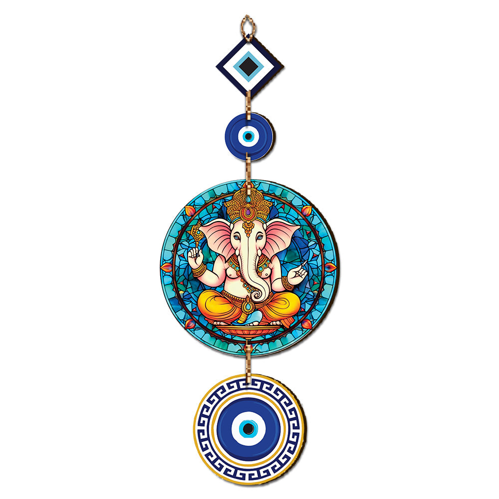 Lord Ganesha Evil Eye Wooden Wall Hanging