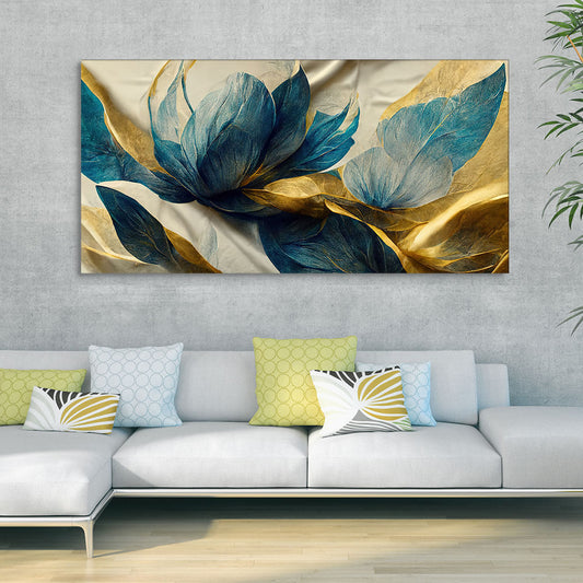 Beautiful Golden Flower and Waves Canvas Wall Painting